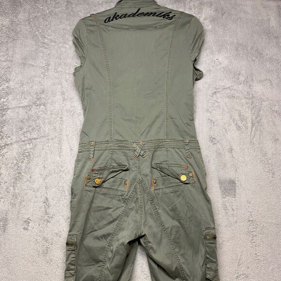 Akademiks  Womens Olive Green Cotton Jumpsuit L Button Up Y2K Gorpcore Pockets - Picture 4 of 14
